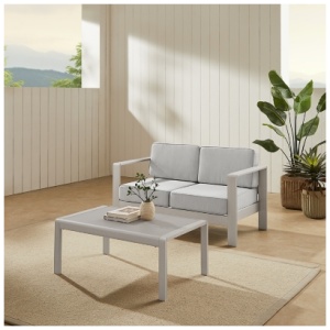 Linon Rosemary Outdoor Loveseat and Coffee Table, Gray