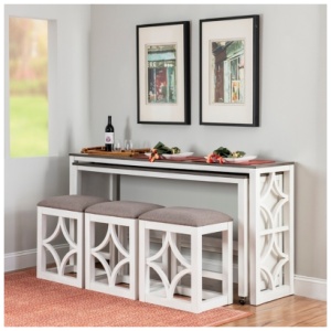 Linon Walter Console Table with 3 Stools, White