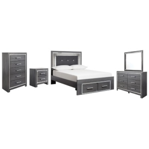 Lodanna Full Panel Bed with 2 Storage Drawers with Mirrored Dresser, Chest and Nightstand, Gray