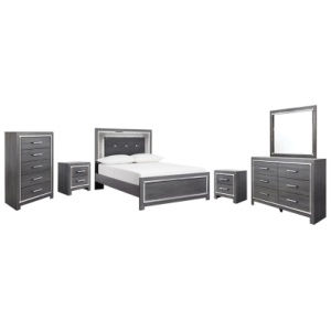 Lodanna Full Panel Bed with Mirrored Dresser, Chest and 2 Nightstands, Gray