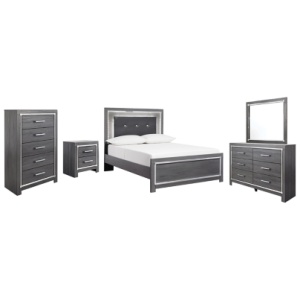 Lodanna Full Panel Bed with Mirrored Dresser, Chest and Nightstand, Gray