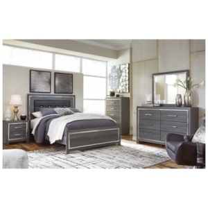 Lodanna Queen Panel Bed with Mirrored Dresser and Chest, Gray