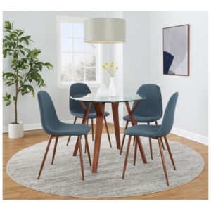 LumiSource Folia Pebble Round Dining Table and 4 Chairs, Blue