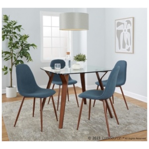 LumiSource Folia Pebble Square Dining Table and 4 Chairs, Blue