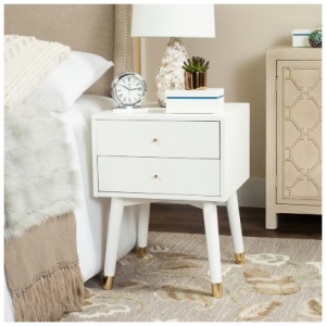 Lyla Mid Century Gold Cap Nightstand, White
