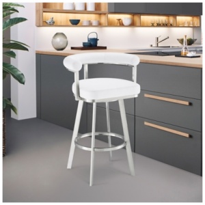 Magnolia Swivel Bar Stool, White/Chrome