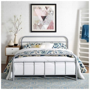 Maisie Queen Metal Platform Bed, Gray