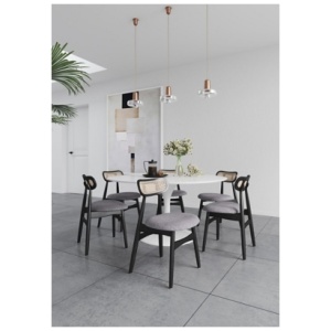 Manhattan Comfort Colbert Upholstered Dining Chair (Set of 4), Black/Natural Cane