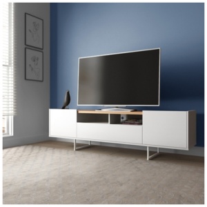 Manhattan Comfort Winston 70.86" TV Stand with 6 Shelves, White/Cinnamon