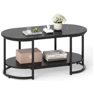 Marble Coffee Table with Open Storage Shelf-Black