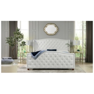 Marcella Upholstered Shelter Wingback Panel Bed, Bright White