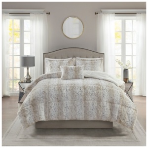 Marselle 4 Piece King Comforter Set, Snow Leopard
