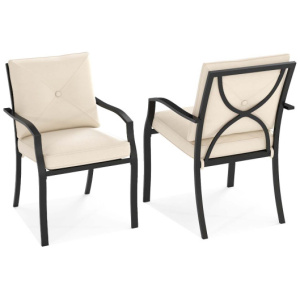 Metal Outdoor Dining Chair Set of 2 Stackable Patio Chairs with Armrests-Beige