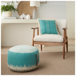 Mina Victory Life Styles Stonewash Drum Pouf, Turquoise