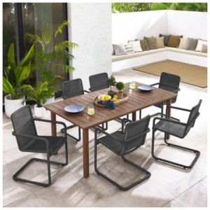 Modway Abacus Outdoor Dining Table and 6 Armchairs, Slate/Walnut