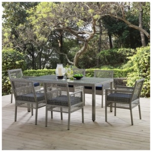 Modway Aura Outdoor Dining Table and 6 Chairs, Gray/Navy