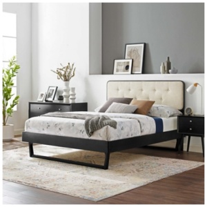Modway Bridgette Full Platform Bed With Angular Frame, Black/Beige