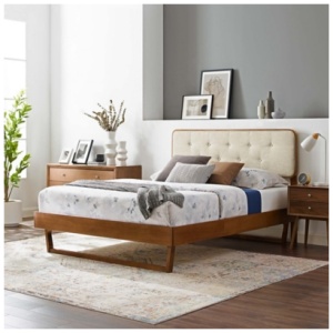 Modway Bridgette King Platform Bed With Angular Frame, Walnut/Beige