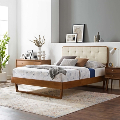 Modway Bridgette King Platform Bed With Angular Frame, Walnut/Beige