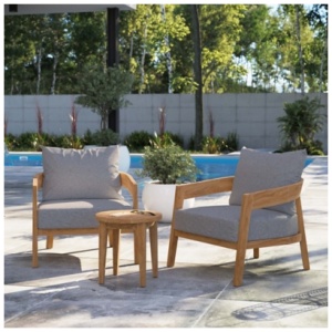 Modway Brisbane Outdoor Side Table and 2 Chairs, Natural/Gray