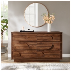Modway Bulwark 57" 6 Drawer Dresser, Walnut