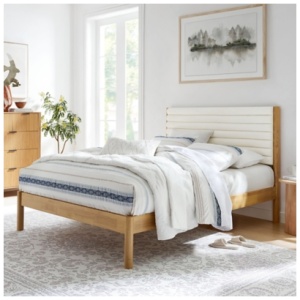 Modway Olea King Boucle Channel Tufted Platform Bed, Feather Oak
