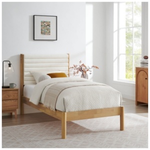 Modway Olea Twin Boucle Channel Tufted Platform Bed, Feather Oak