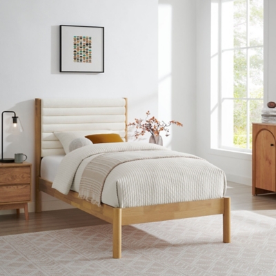 Modway Olea Twin Boucle Channel Tufted Platform Bed, Feather Oak