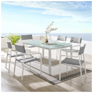 Modway Raleigh Outdoor Dining Table and 6 Chairs, White/Gray