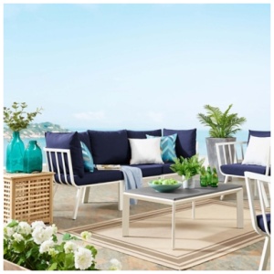 Modway Riverside 3-Piece Outdoor Sofa, White/Navy