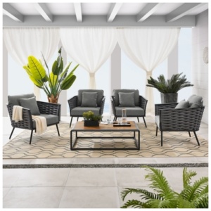 Modway Stance Outdoor Coffee Table and 4 Armchairs, Gray/Charcoal