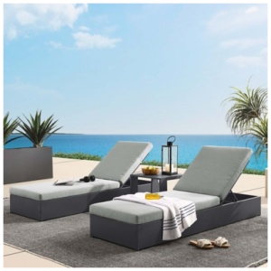 Modway Tahoe Outdoor 2 Chaise Lounge and Side Table, Gray/Gray