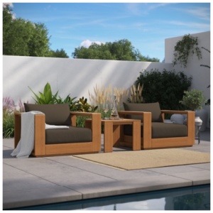Modway Tahoe Outdoor Side Table and 2 Armchairs, Natural/Cocoa