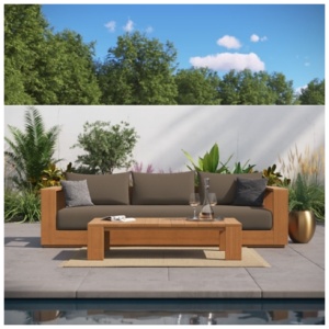 Modway Tahoe Outdoor Sofa and Coffee Table, Natural/Cocoa