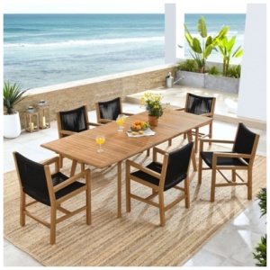 Modway Vienna Outdoor Dining Table and 6 Armchairs, Natural/Black