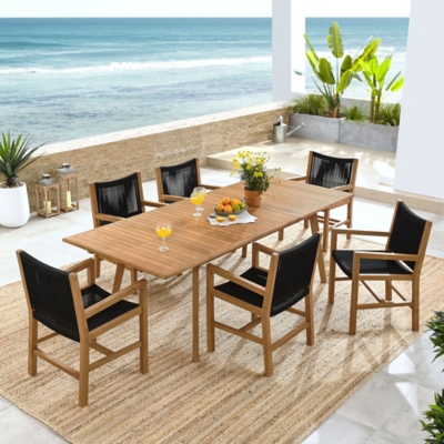 Modway Vienna Outdoor Dining Table and 6 Armchairs, Natural/Black