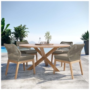 Modway Wellspring Outdoor Dining Table and 4 Chairs, Light Gray/Greige