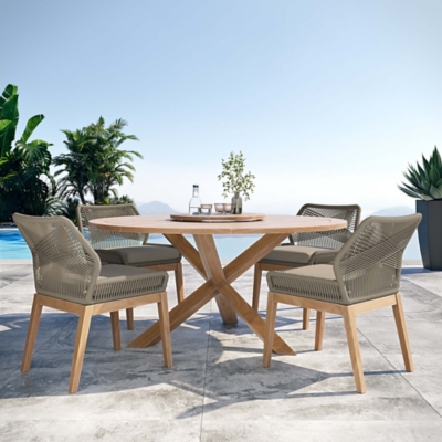 Modway Wellspring Outdoor Dining Table and 4 Chairs, Light Gray/Greige
