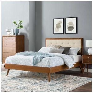 Modway Willow Full Platform Bed With Splayed Legs, Walnut/Beige