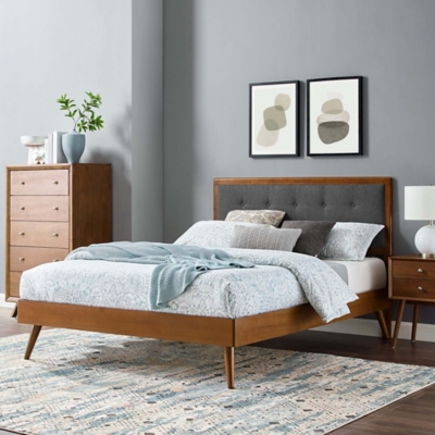 Modway Willow King Platform Bed With Splayed Legs, Walnut/Charcoal