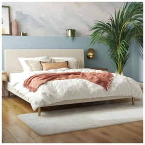 Mr. Kate Daphne King Upholstered Bed with Vertical Channel Tufting, Ivory