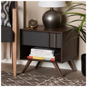 Naoki Modern 1-Drawer Nightstand, Gray/Walnut