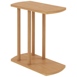 Narrow 2-Tier C-shaped Teak Wood Side Table with Thickened Top and Sturdy Base