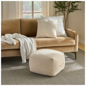 Nourison Lifestyle Indoor/Outdoor Pouf, Ivory