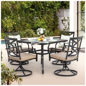 Nuu Garden Outdoor Dining Table and 4 Swivel Chairs with Cushions, Black/Beige