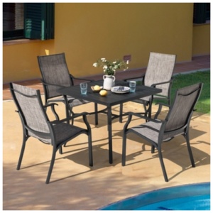 Nuu Garden Outdoor Dining Table with 1.57" Umbrella Hole and 4 Chairs, Gray/Black