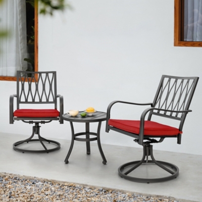 Nuu Garden Side Table and 2 Swivel Chairs, Black/Red