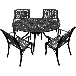 Outdoor Aluminum 5pc Round Black Patio Dining Set with Four Chairs