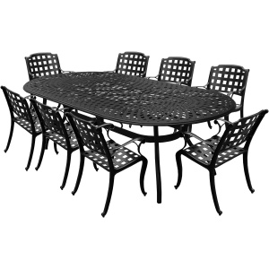 Outdoor Aluminum 9pc Large Black Oval Patio Dining Set Eight Chairs