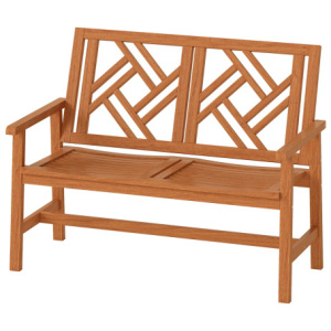 Outdoor Bench Wood 2-Person Patio Loveseat Chair with Geometric Backrest